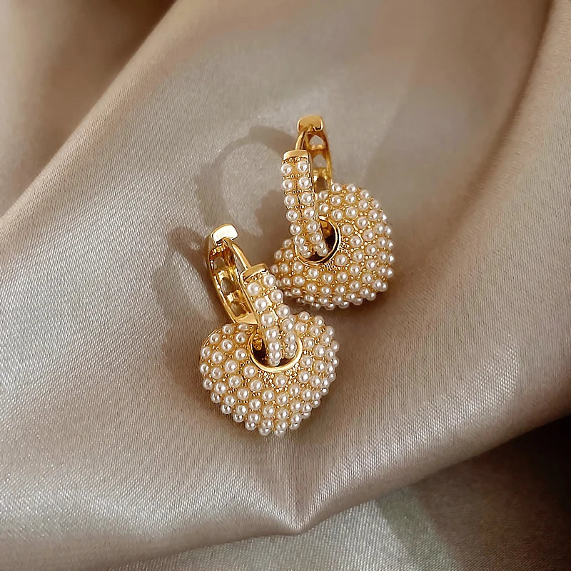 Pearl Heart Dangle Earrings