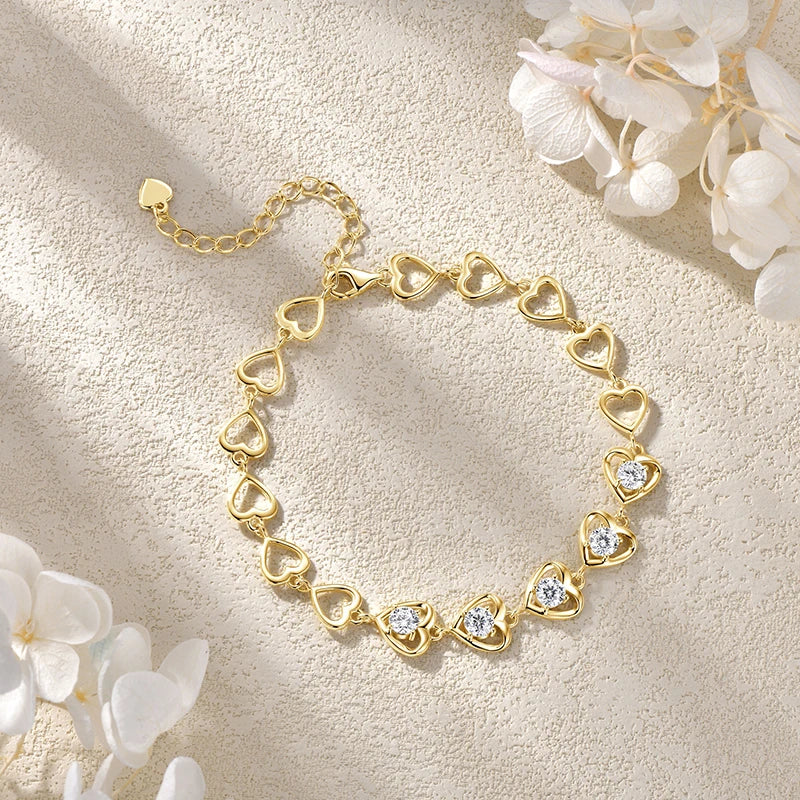 Luxury Romantic 925 Silver 4mm 0.30ct Moissanite Eternal Infinity Heart-Shaped Bracelet for Women Valentine's Day Gift