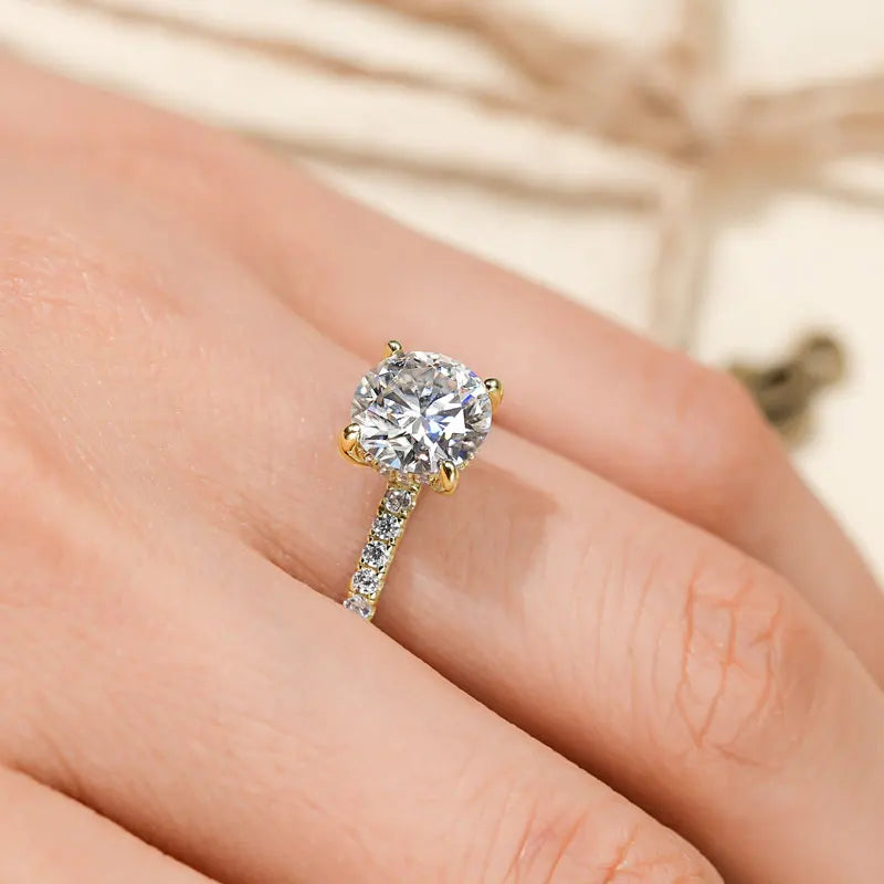 Classic 925 Sterling Sliver 2CT 8mm D Color VVS Round Cut Moissanite Simple Hidden halo Engagement Ring for Women