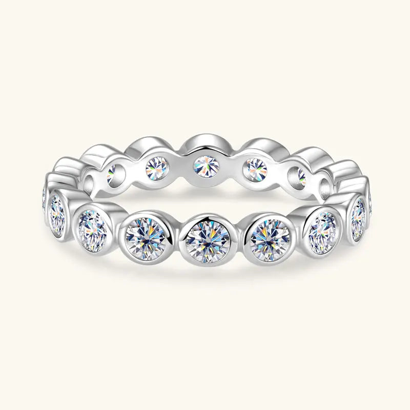 925 Silver Clad 3MM 0.1ct Moissanite Full Stones Muddle Ring Wedding Eternity Bands Stack Engagement Ring for Women