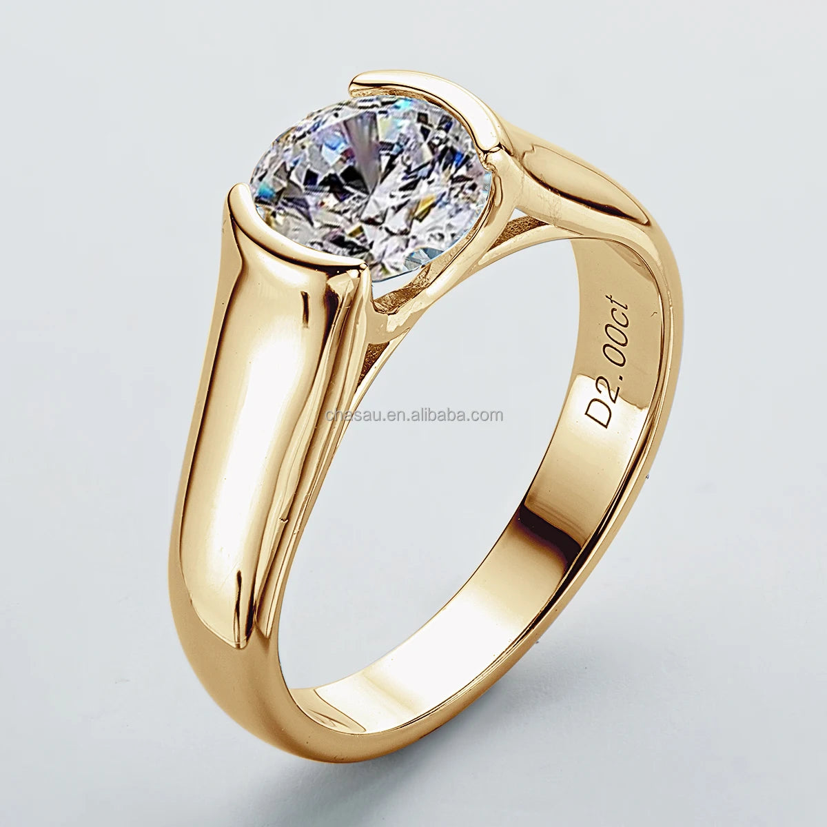 Chasau Fine Jewelry Women Men 2.0ct 2 Carat 8mm Center Stone Solitaire Moissanite 925 Sterling Silver Wedding Engagement Ring