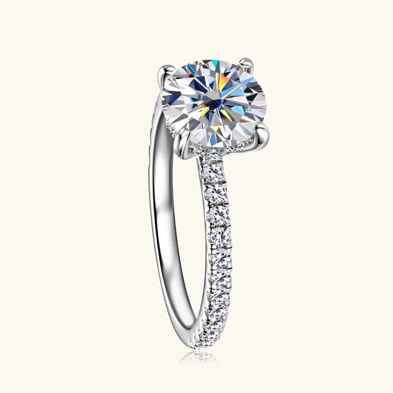 Classic 925 Sterling Sliver 2CT 8mm D Color VVS Round Cut Moissanite Simple Hidden halo Engagement Ring for Women