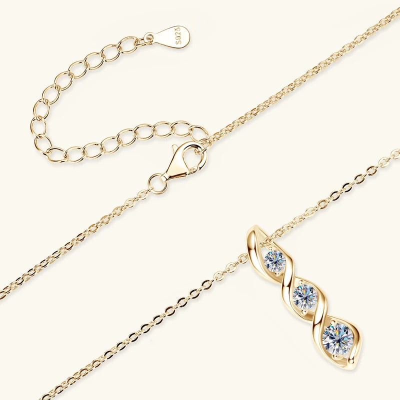 Daily Jewelry Gift 925 Silver 4.5mm&3.5mm&3mm D Color Moissanite 3 Stone Infinity Pendant Necklace for Women