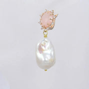 Natural  Keshi Pearl Rose Quartz Stud Earrings