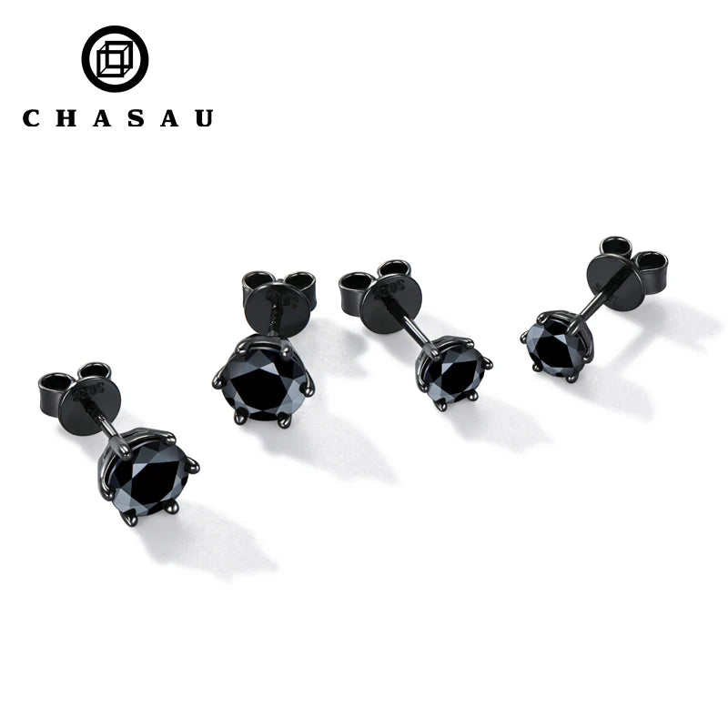 Wholesale Black 925 Sterling Silver Moissanite Earrings Classic Six Claw Stud Design Ladies and Men's Jewelry Christmas Gift