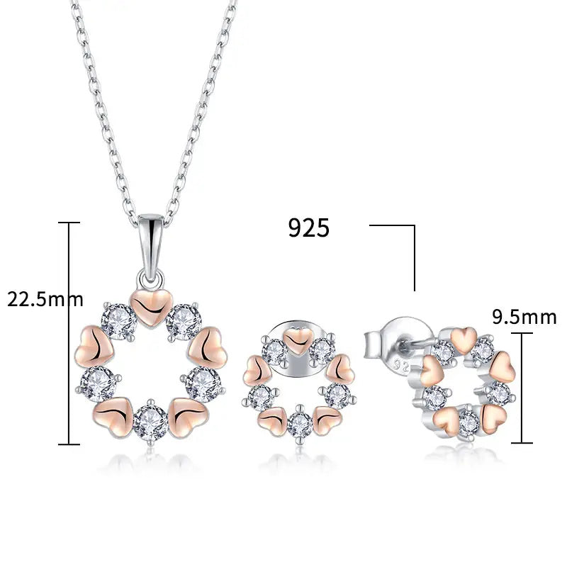 925 Sterling Silver Hearts Jewelry Set