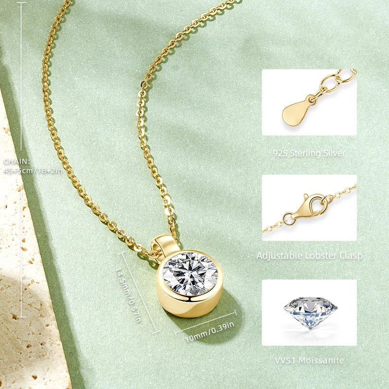 High Quality Jewelry 925 Silver 8mm 2.0ct Round Moissanite Solitaire Bubble Pendant Necklace for Women