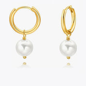 9-10mm White Natural Round Pearl Hoop Earrings