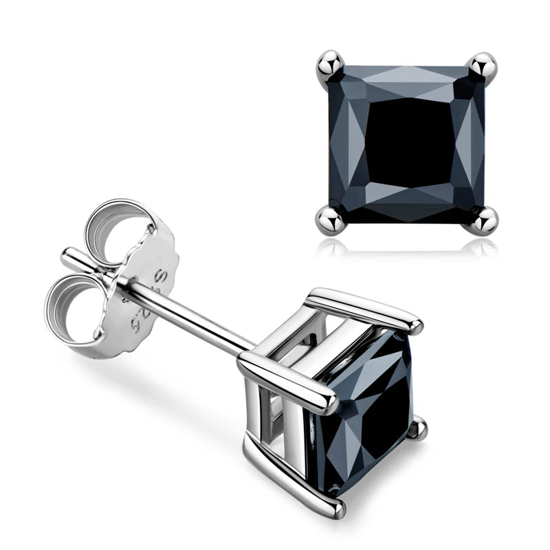 Passed Diamond Test Multi Choice 4.5x4.5mm 5x5mm 5.5x5.5mm Moissanite 925 Sterling Silver Classic Black Stud Earrings for Men