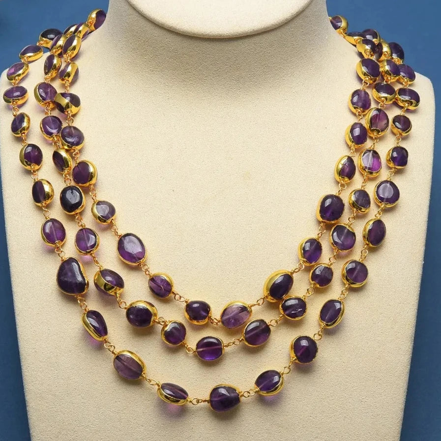 Natural Amethyst Freeform With Electroplated Edge Necklace