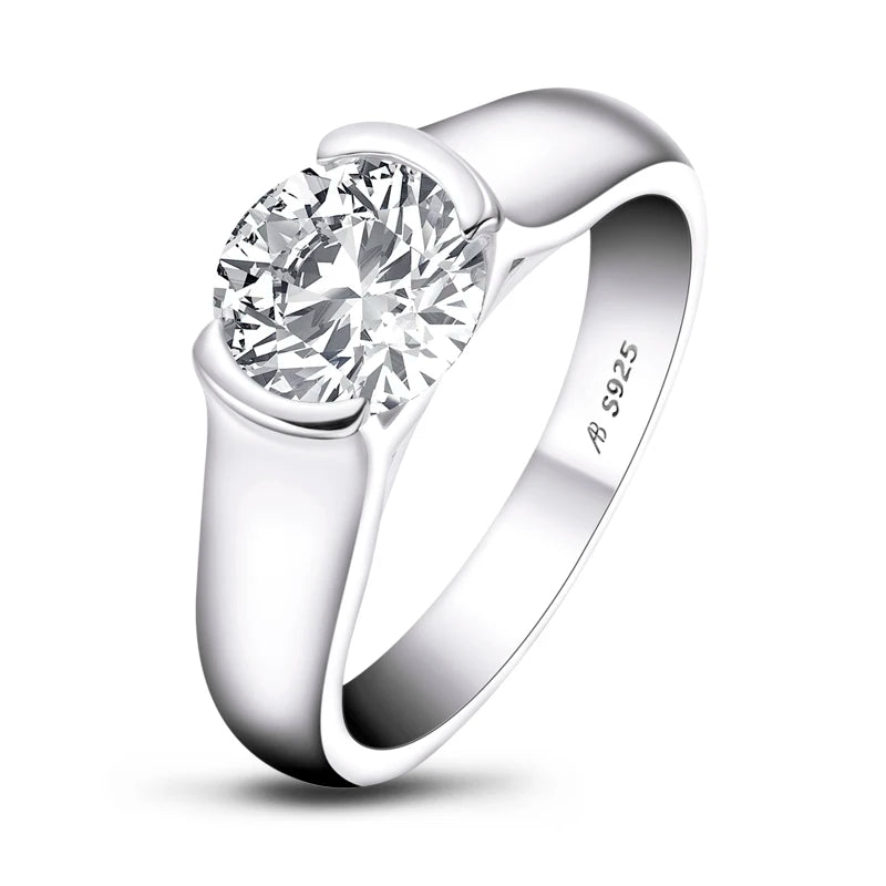 Chasau Fine Jewelry Women Men 2.0ct 2 Carat 8mm Center Stone Solitaire Moissanite 925 Sterling Silver Wedding Engagement Ring