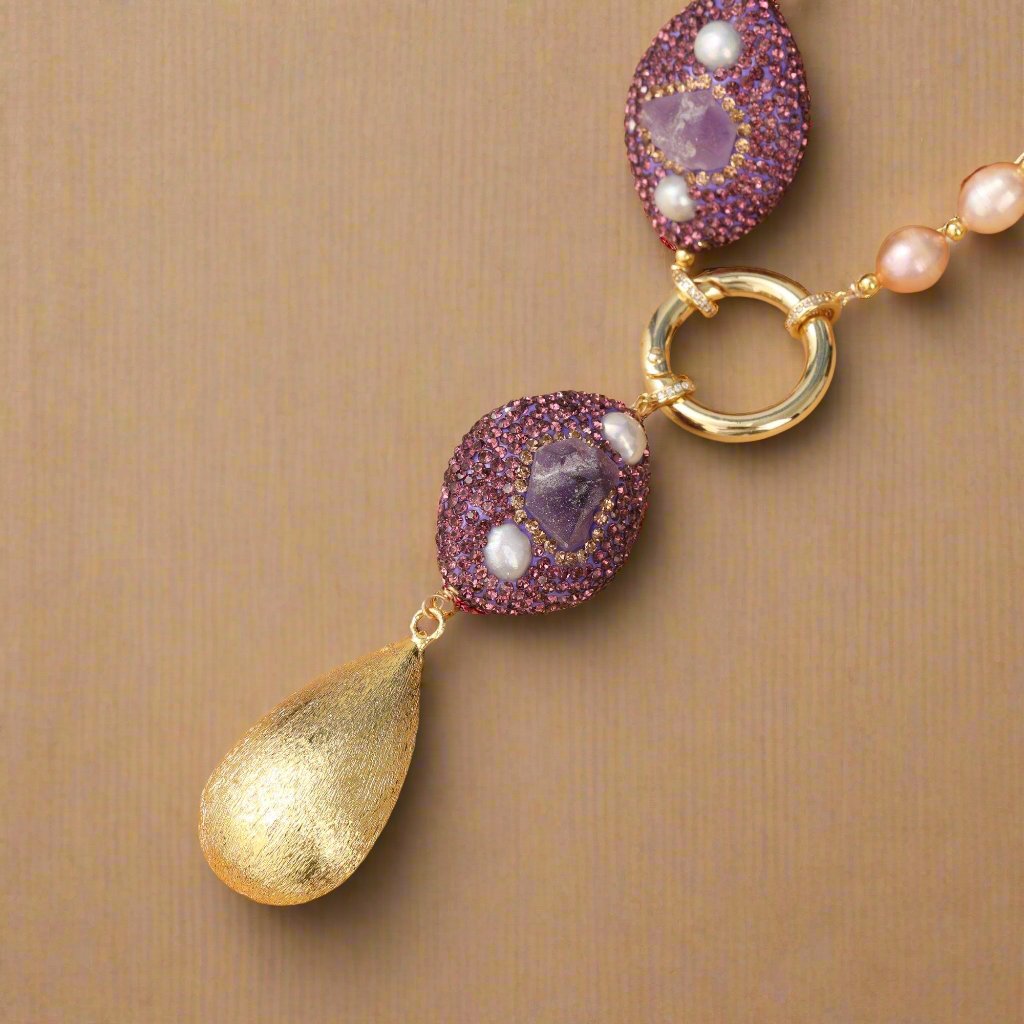 Amethyst Natural Pink Pearl Necklace