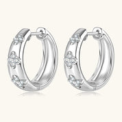 Jewelry GRA Certificate 1.8mm&1.5mm&1.3mm All Moissanite 925 Sterling Silver Trio Flower Clover Wedding Hoop Earrings for Women
