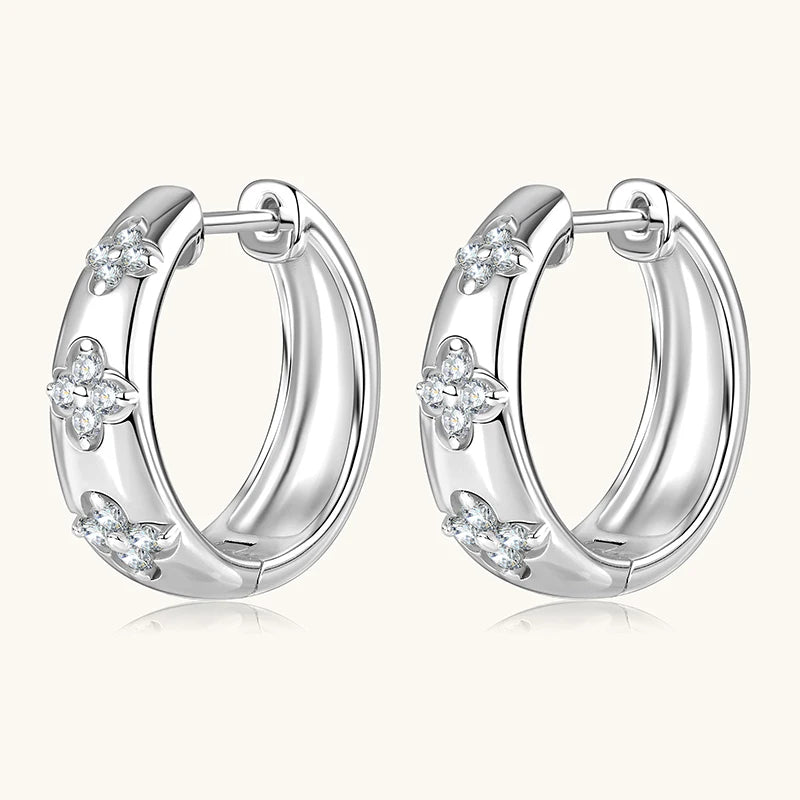 Jewelry GRA Certificate 1.8mm&1.5mm&1.3mm All Moissanite 925 Sterling Silver Trio Flower Clover Wedding Hoop Earrings for Women