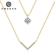 Elegant 925 Silver 5mm & 1.1mm Moissanite V Necklace for Women Double Layers Daily Wear Fashion Ladies Necklace