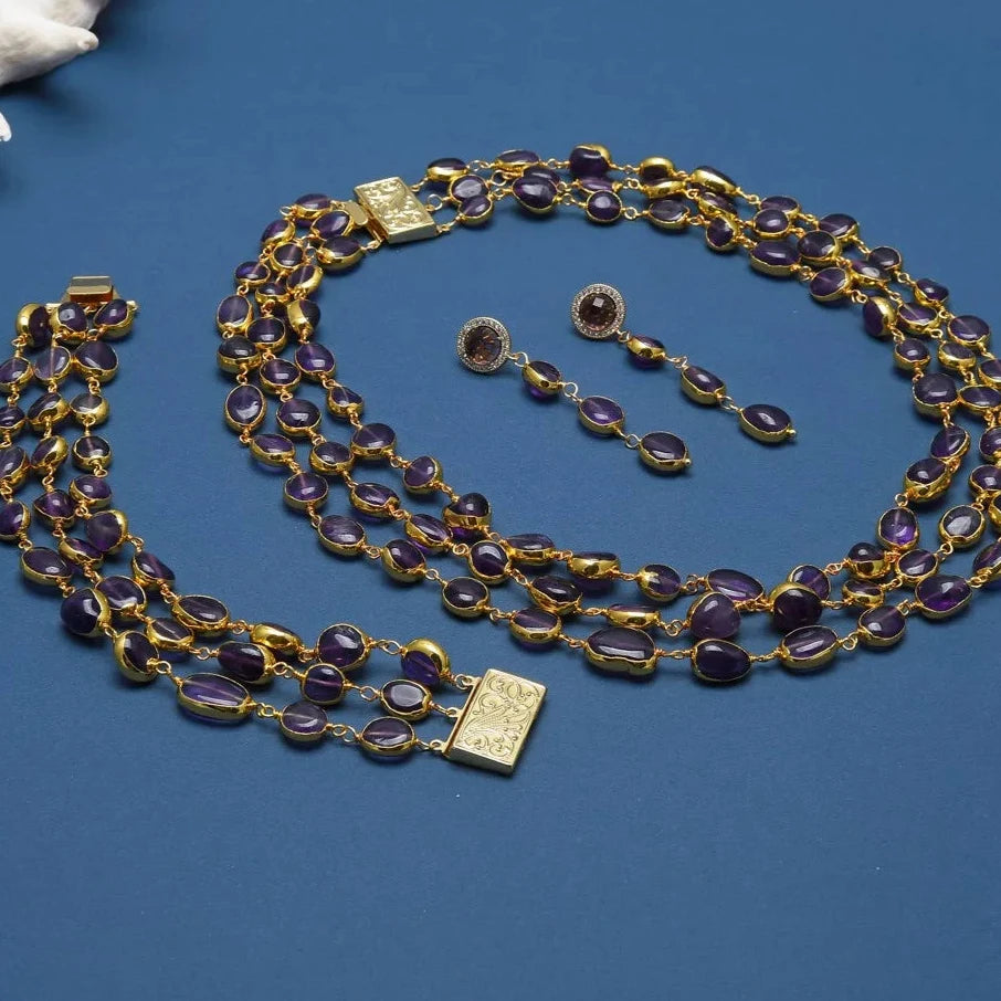 Natural Amethyst Freeform With Electroplated Edge Necklace