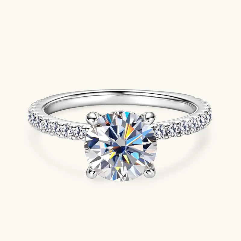 Classic 925 Sterling Sliver 2CT 8mm D Color VVS Round Cut Moissanite Simple Hidden halo Engagement Ring for Women