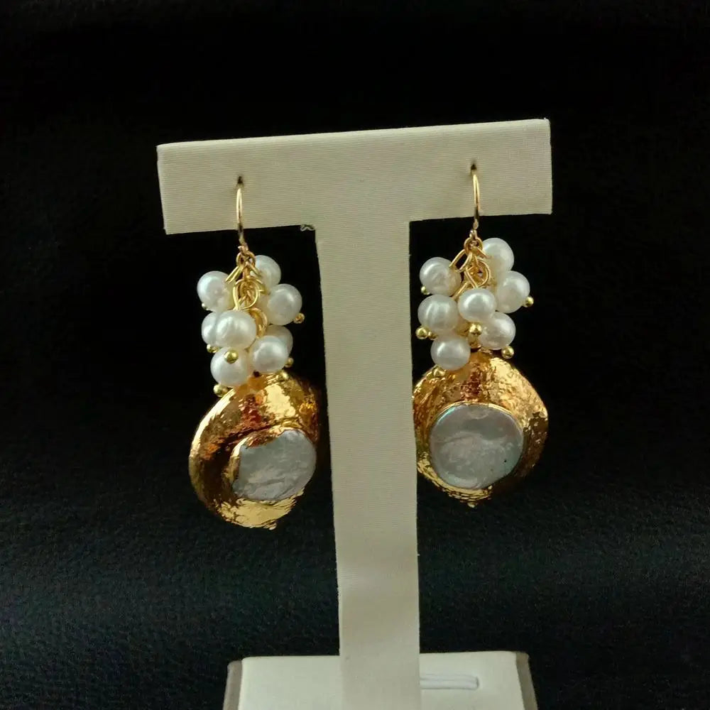Natutal White Keshi Pearl Gold Hook Earrings