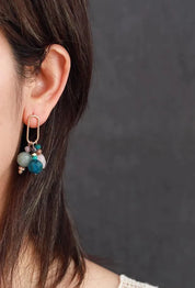 Natural Gemstone Geometric Drop Earrings