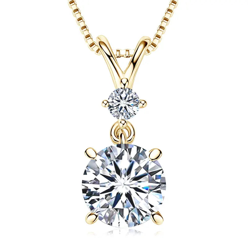 Fashion Round Cut 6.5mm 1.0ct Moissanite S925 Sterling Silver Heart Shape Four Claw Two-stone Pendant Necklace Women's Jewelry