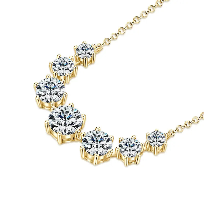 Women Smile Necklace 925 Silver 7.5mm&6.5mm&5mm&4mm Lab Created Diamond Moissanite 7-Stone Smiley Chain Pendant Necklace
