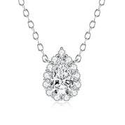 S925 Sterling Silver Wedding Gem Necklaces 1 Carat 1ct Pear Shaped Moissanite Halo Waterdrop Necklace Pendant for Women
