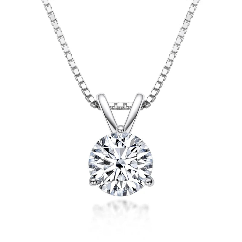 Classic 925 Sterling Silver Plating 14K Gold 1ct 2ct 3ct Round Cut 3 Prong Setting Moissanite Pendant Necklace for Women