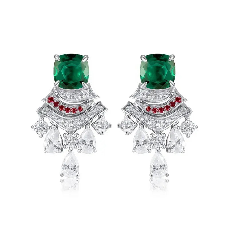 925 Sterling Silver Emerald Earrings