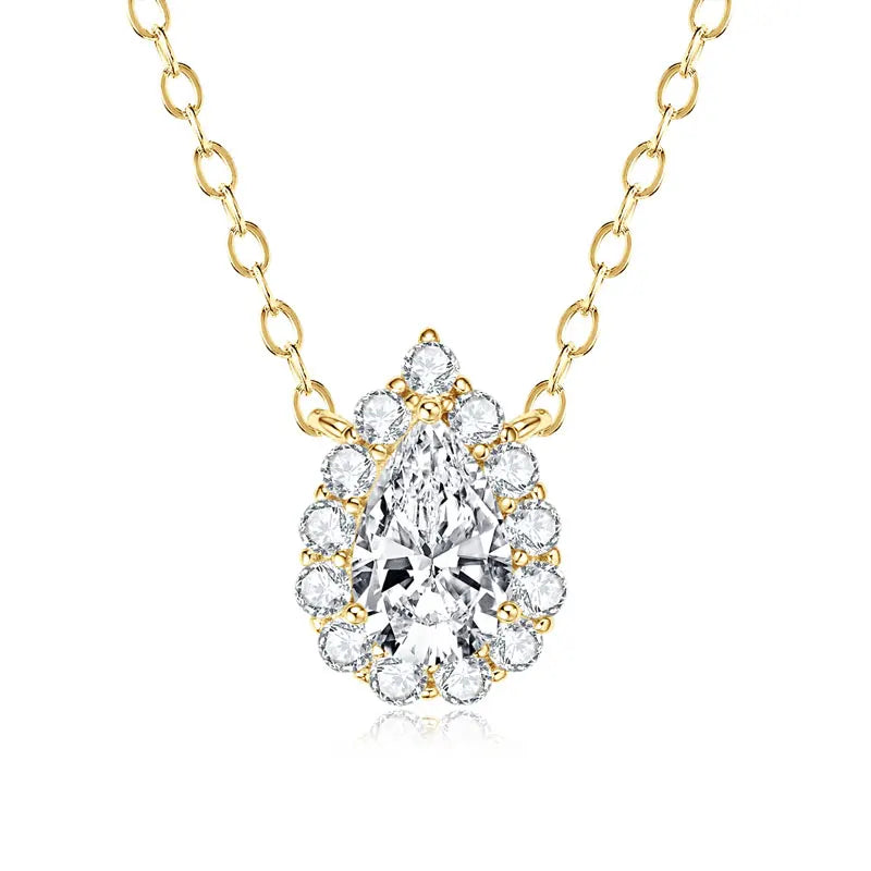 S925 Sterling Silver Wedding Gem Necklaces 1 Carat 1ct Pear Shaped Moissanite Halo Waterdrop Necklace Pendant for Women