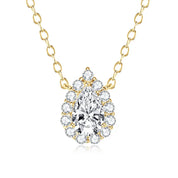 S925 Sterling Silver Wedding Gem Necklaces 1 Carat 1ct Pear Shaped Moissanite Halo Waterdrop Necklace Pendant for Women