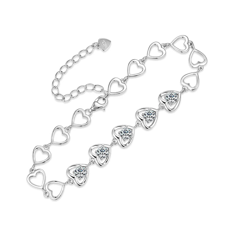 Luxury Romantic 925 Silver 4mm 0.30ct Moissanite Eternal Infinity Heart-Shaped Bracelet for Women Valentine's Day Gift