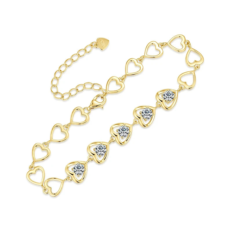 Luxury Romantic 925 Silver 4mm 0.30ct Moissanite Eternal Infinity Heart-Shaped Bracelet for Women Valentine's Day Gift