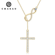 925 Silver Round Cut 2.5mm&1.8mm&1.7mm&1.5mm&1mm Moissanite Y Lariat Infinity Necklace Faith Hope Love Cross Pendant Necklace