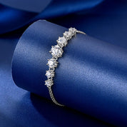 925 Sterling Silver Charm Six Claw 7-Stone Bracelet 6.5mm&5mm&4mm&3.5mm All D Moissanite Diamond Chain Bracelet for Women