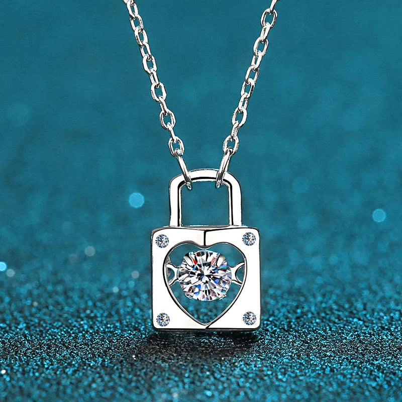 0.3CT D Color VVS1 Moissanite Diamond Lock Dancing Pendant 925 Sterling Silver Spiritual Pendant Necklace for Women