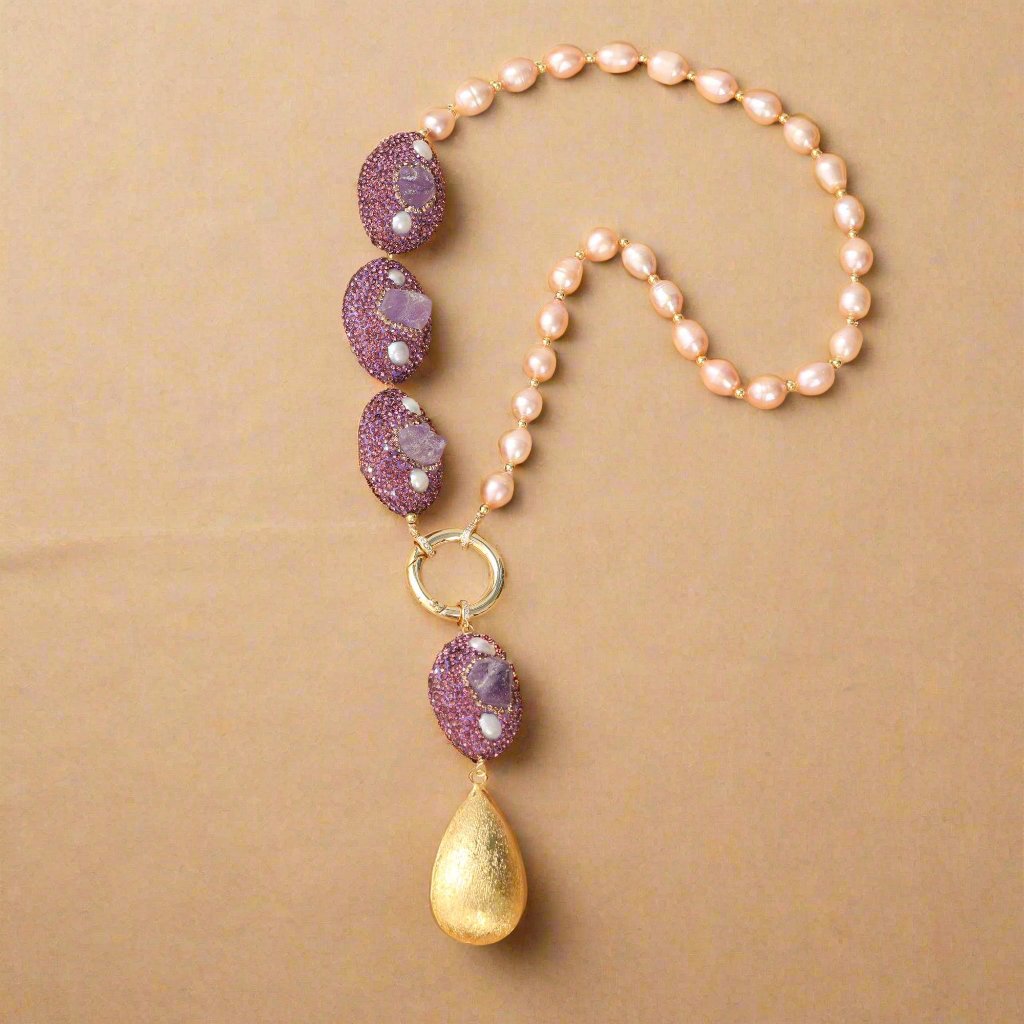 Amethyst Natural Pink Pearl Necklace