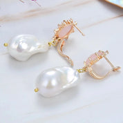 Natural  Keshi Pearl Rose Quartz Stud Earrings