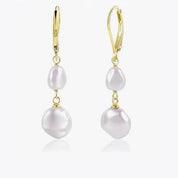 925 Sterling Silver Natural Round Pearl Drop Earrings