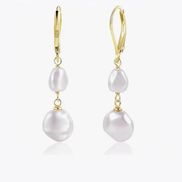 925 Sterling Silver Natural Round Pearl Drop Earrings