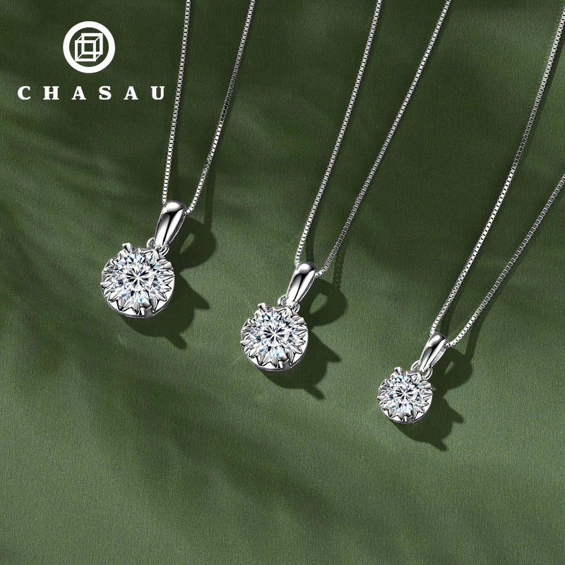 Manufacturer Delicate Necklace 925 Silver 6.5mm 8mm 9mm Round White D Color VVS1 Moissanite Solitaire Pendant Necklace