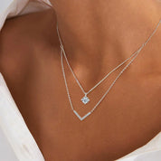 Elegant 925 Silver 5mm & 1.1mm Moissanite V Necklace for Women Double Layers Daily Wear Fashion Ladies Necklace