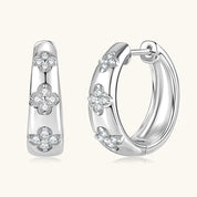 Jewelry GRA Certificate 1.8mm&1.5mm&1.3mm All Moissanite 925 Sterling Silver Trio Flower Clover Wedding Hoop Earrings for Women