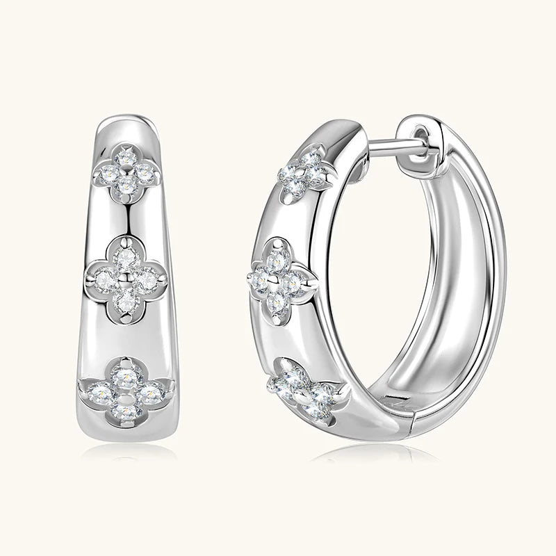 Jewelry GRA Certificate 1.8mm&1.5mm&1.3mm All Moissanite 925 Sterling Silver Trio Flower Clover Wedding Hoop Earrings for Women