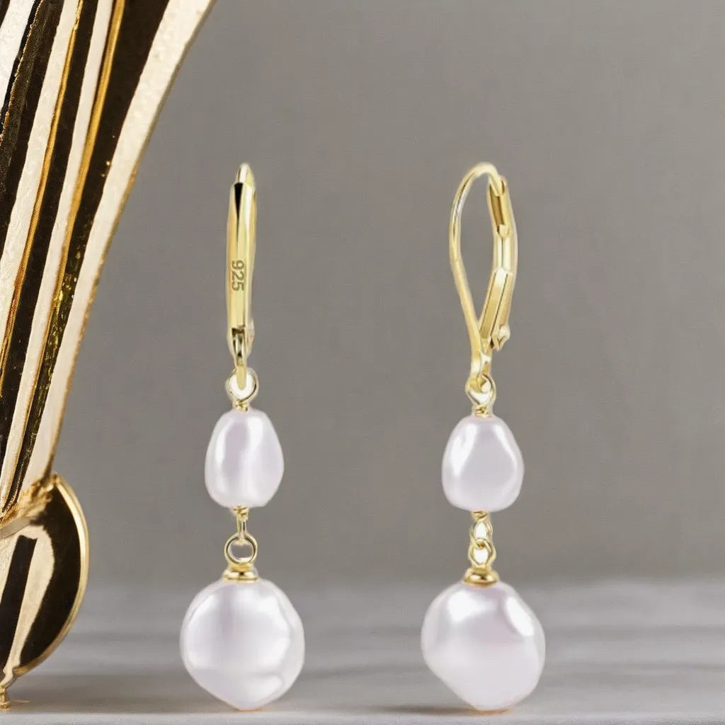 925 Sterling Silver Natural Round Pearl Drop Earrings