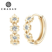 New Design 14K Yellow Gold Plated 925 Sterling Silver Circle Earrings Round Cut 2.2mm Moissanite Flower Hoop Earring