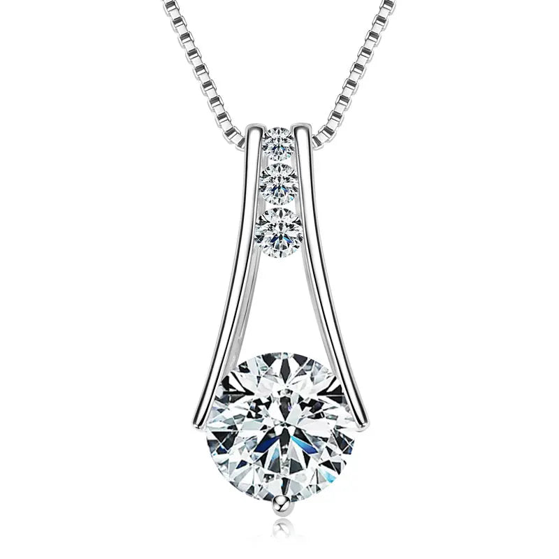 925 Sterling Silver Original Certified 8mm 2.0ct D Color VVS1 Moissanite Trapeze Pendant Station Necklaces