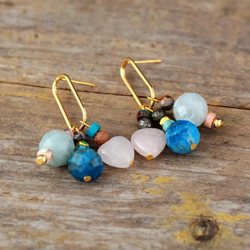 Natural Gemstone Geometric Drop Earrings