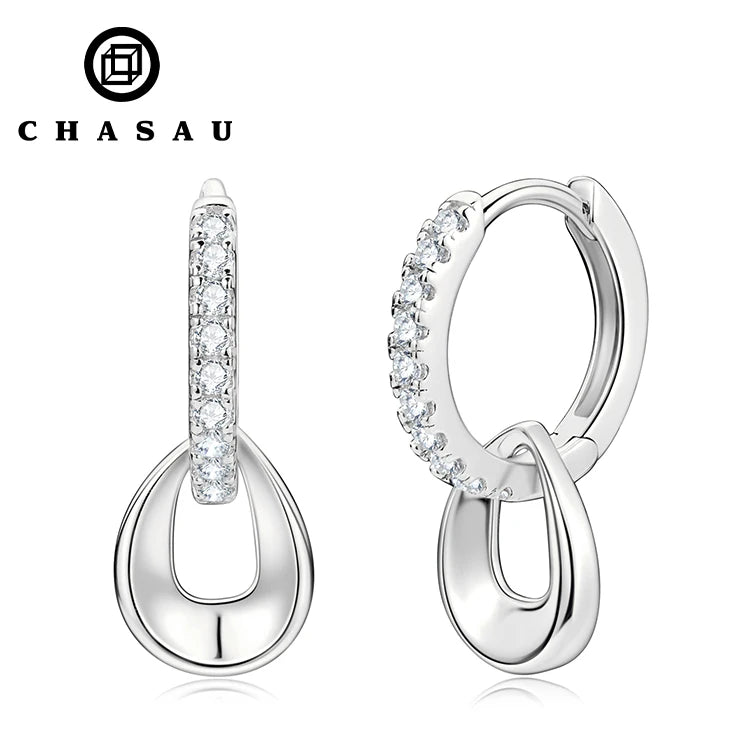 New Arrival Original Design Vvs Grade 1.3mm 0.01ct Moissanite 925 Sterling Silver Dangle Hoop Earrings for Women