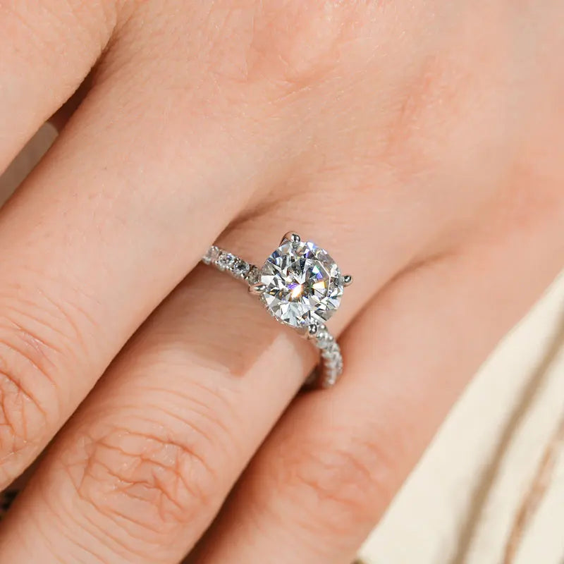 Classic 925 Sterling Sliver 2CT 8mm D Color VVS Round Cut Moissanite Simple Hidden halo Engagement Ring for Women