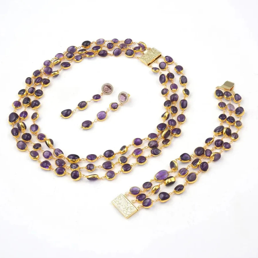 Natural Amethyst Freeform With Electroplated Edge Necklace